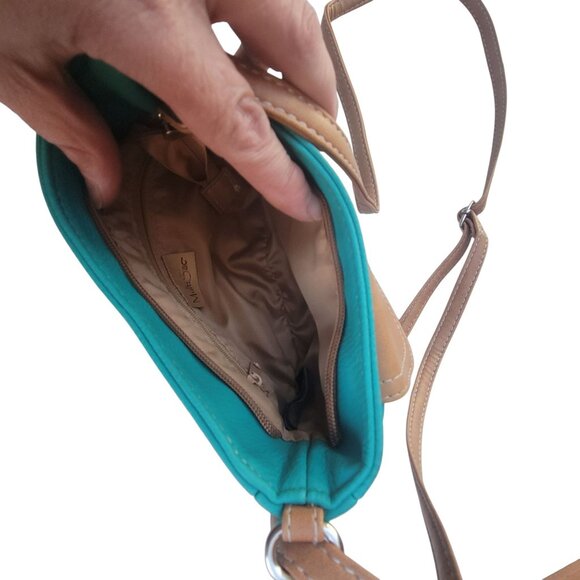 MultiSac Turquoise & Tan Faux Leather Mini Crossbody Bag - Picture 10 of 13